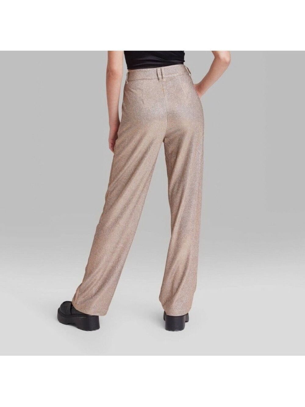 NWT Women's Wide Leg Glitter Trouser Pants - Wild Fable Copper Size 8 - Picture 3 of 11